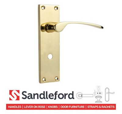Sandleford Hartwell Thumb Turn Privacy Internal Bathroom Door Handle W/C Toilet Lever on Backplate Set Pair Kit - Polished Brass