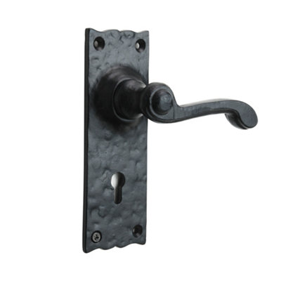 Sandleford Ludlow Security Key Lock Internal Door Handle Lever on Backplate Set Pair Kit - Black Iron