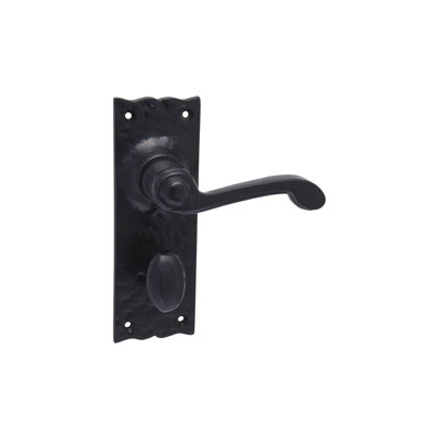 Sandleford Ludlow Thumb Turn Privacy Internal Bathroom Door Handle W/C Toilet Lever on Backplate Set Pair Kit - Black Iron