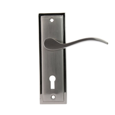 Sandleford Lupton Security Key Lock Internal Door Handle Lever on Backplate Set Pair Kit - Dual Tone Polished and Brushed Nickel