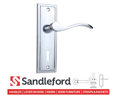 Sandleford Lupton Security Key Lock Internal Door Handle Lever on Backplate Set Pair Kit - Polished Chrome