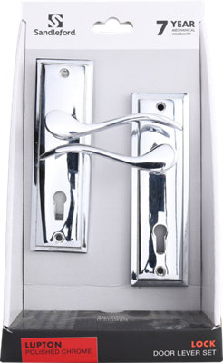 Sandleford Lupton Security Key Lock Internal Door Handle Lever on Backplate Set Pair Kit - Polished Chrome