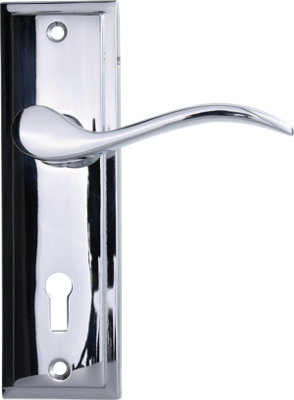 Sandleford Lupton Security Key Lock Internal Door Handle Lever on Backplate Set Pair Kit - Polished Chrome