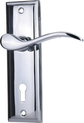 Sandleford Lupton Security Key Lock Internal Door Handle Lever on Backplate Set Pair Kit - Polished Chrome