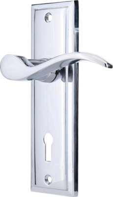 Sandleford Lupton Security Key Lock Internal Door Handle Lever on Backplate Set Pair Kit - Polished Chrome
