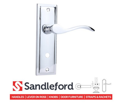 Sandleford Lupton Thumb Turn Privacy Internal Bathroom Door Handle W/C Toilet Lever on Backplate Set Pair Kit - Polished Chrome