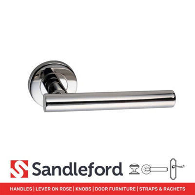 Sandleford Lynton Internal Door Handle Lever On Round Rose Set Pair - Polished Stainless Steel Straight Design - 55mm Rose