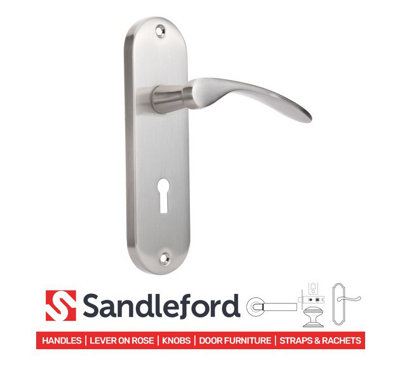 Sandleford Moreton Security Key Lock Internal Door Handle Lever on Backplate Set Pair Kit - Brushed Nickel