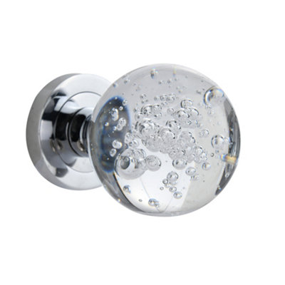 Sandleford Padua Mortice Internal Door Knob Pull Set Pair - Bubble Effect Glass and Polished Chrome Round 50mm