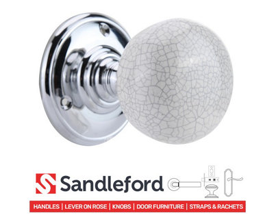 Sandleford Pitville Mortice Internal Door Knob Pull Set Pair - Grey Crackle Ceramic and Polished Chrome Round 70mm