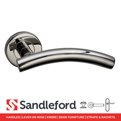 Sandleford Riversley Internal Door Handle Lever On Round Rose Set Pair - Polished Stainless Steel Curved Design - 54mm Rose