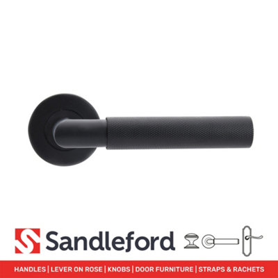 Sandleford Savona Internal Door Handle Lever On Round Rose Set Pair - Knurled Matt Black Stainless Steel Matte Straight 54mm Rose