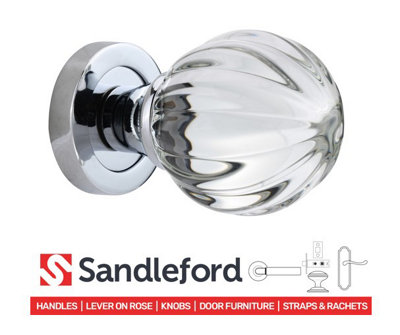 Sandleford Terni Mortice Internal Door Knob Pull Set Pair - Glass and Polished Chrome Round 50mm