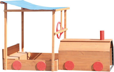 Sandpit - Choo Choo Train - Wooden Sand Pit with Sun Protection & Storage