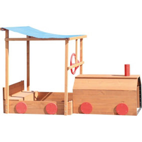 Sandpit - Choo Choo Train - Wooden Sand Pit with Sun Protection & Storage