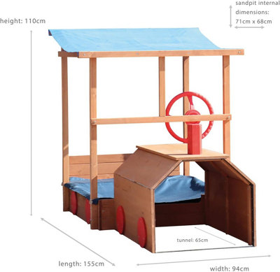 Sandpit - Choo Choo Train - Wooden Sand Pit with Sun Protection & Storage