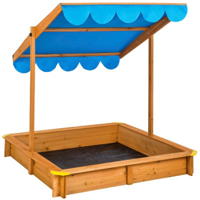 Sandpit Emilia - with adjustable roof, practical seat edge, resistant ground sheet - blue