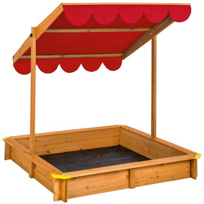 Sandpit Emilia - with adjustable roof, practical seat edge, resistant ground sheet - red