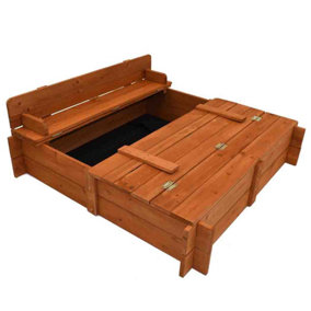 Sandpit - Square Wooden Sand Pit with Folding Lid - 96cm by 96cm - With fold out Seats