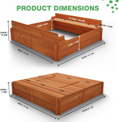 Sandpit - Square Wooden Sand Pit with Folding Lid - 96cm by 96cm - With ...