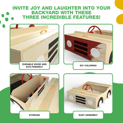Sandpit - Wooden Car Sand Pit - With Steering Wheel, Weatherproof Cover ...