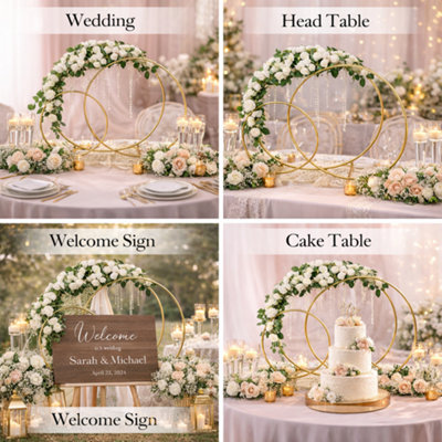 Sandra Single 50cm Gold Metal Flower Hoop Stand, Round Floral Table ...