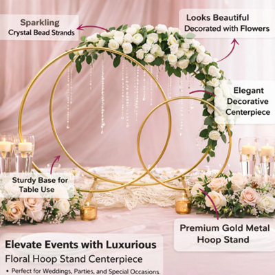 Sandra Single 50cm Gold Metal Flower Hoop Stand, Round Floral Table ...