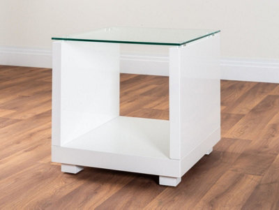 White gloss store cube side table