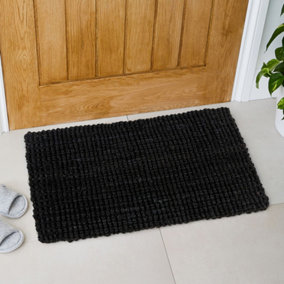 Sandsend Black Handspun Boucle Outdoor Jute Doormat 75 x 45cm
