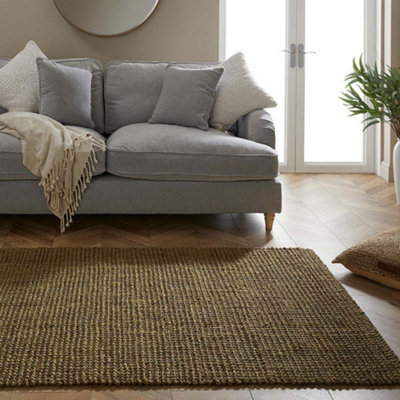 Sandsend Olive Handwoven Boucle Jute Floor Rug 170 x 120cm