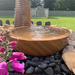 Sandstone Babbling Bowl Water Feature - Mains Powered - Natural Stone - L45 x W45 x H8 cm
