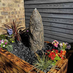 Sandstone Monolith Water Feature - Mains Powered - Natural Stone - L30 x W30 x H60 cm - Black
