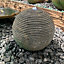 Sandstone Ribbed Sphere Water Feature - Mains Powered - Natural Stone - L40 x W40 x H40 cm - Black