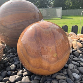 Sandstone Sphere Water Feature - Mains Powered - Natural Stone - L40 x W40 x H40 cm