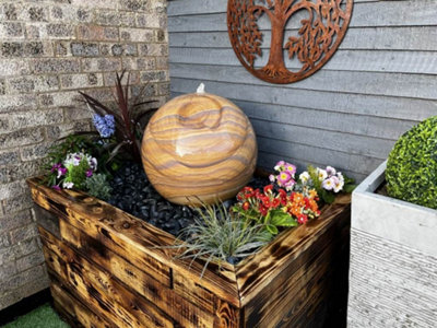 Sandstone Sphere Water Feature - Mains Powered - Natural Stone - L50 x ...