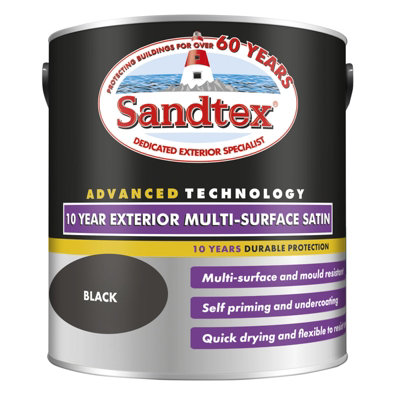 Sandtex 10 Year Multi Surface Quick Drying Satin Black 2.5L | DIY at B&Q