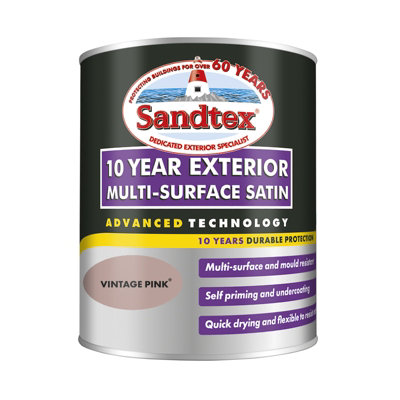 Sandtex 10 Year Multi Surface Quick Drying Satin Vintage Pink 750ml