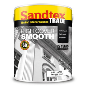 Sandtex Trade Exterior Highcover Smooth Masonry Paint Brilliant White 5L