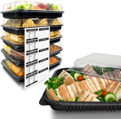 Sandwich Platter Trays with Lids 5 Pack Reusable Catering Tray with Sticker Labels 34 x 24.5 x 7.5cm
