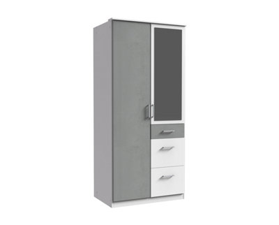 Sandy 90 cm wide 2 door wardrobe with mirrors and drawers