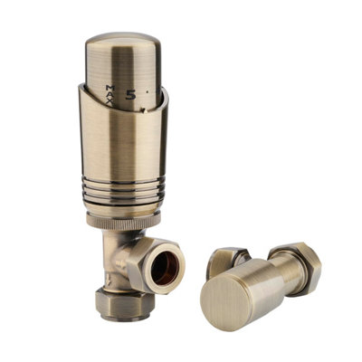 Sandy Beach Antique Brass Straight Thermostatic Radiator Valves with ...