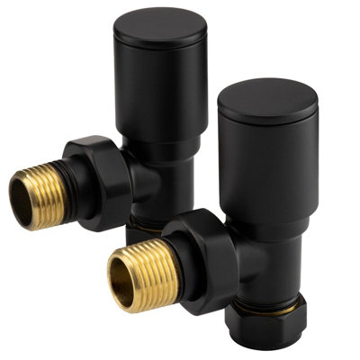 Sandy Beach Black Angled Radiator Valves for Heated Towel Rails (15mm)
