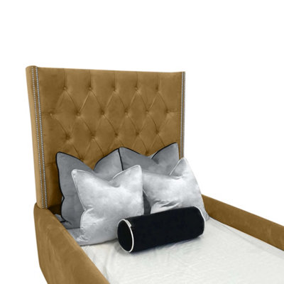 Sandy Kids Bed Gaslift Ottoman Plush Velvet with Safety Siderails- Beige