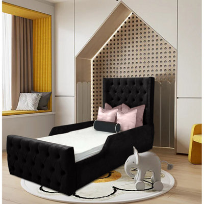 Sandy Kids Bed Plush Velvet with Safety Siderails Black DIY at B Q