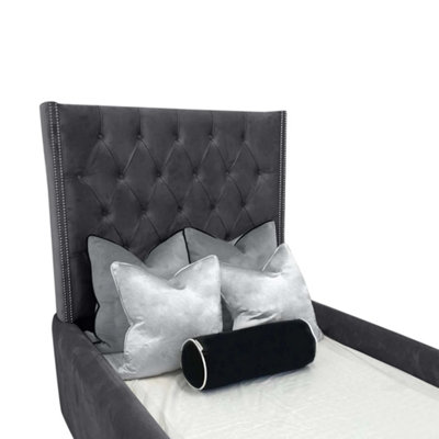 Sandy Kids Bed Plush Velvet with Safety Siderails- Steel