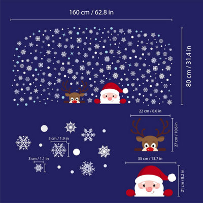 Santa And Rudolph with Snowflakes Wall Stickers Living room DIY Home Decorations