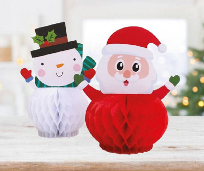 Santa and Snowman Christmas Honeycomb Paper Decorations 22cm x 28cm