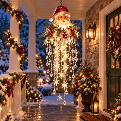 Santa Cascade Christmas Light, Hanging Snowflake LED Porch Decor