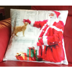 Santa & Cat 18" Christmas Cushion
