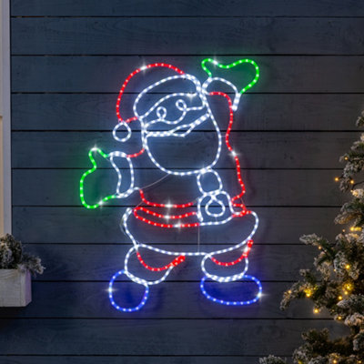 Santa Christmas Rope Light Silhouette Flashing LED Outdoor Wall Decoration 101cm